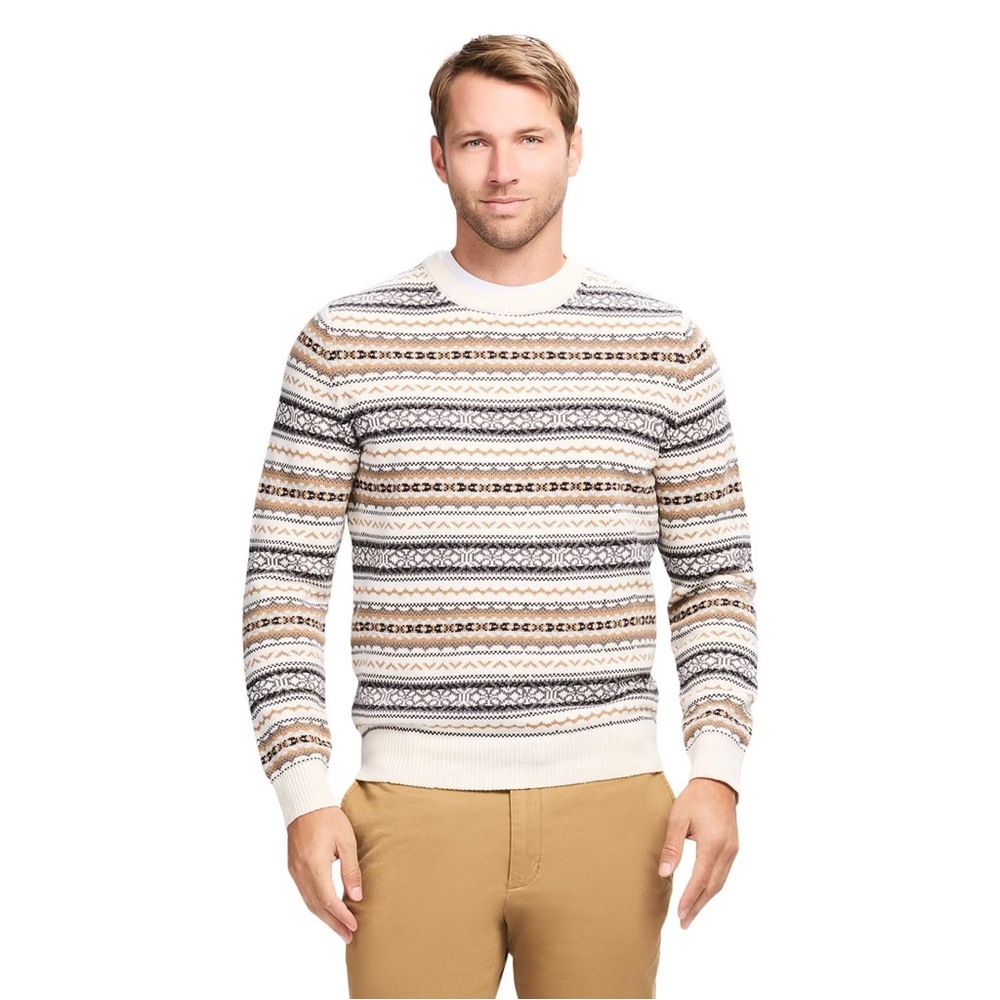 Izod Men's Crewneck Sweater - Cream, Black, Brown NWT
